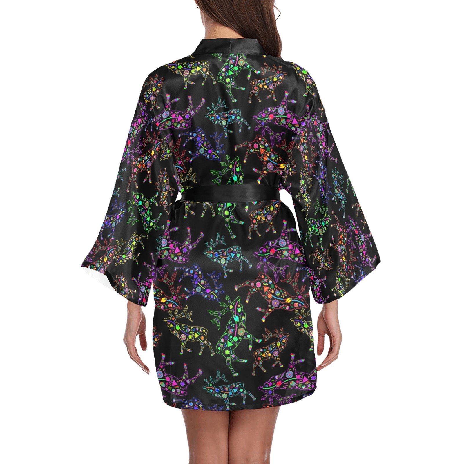 Neon Floral Elks Long Sleeve Kimono Robe Long Sleeve Kimono Robe e-joyer 