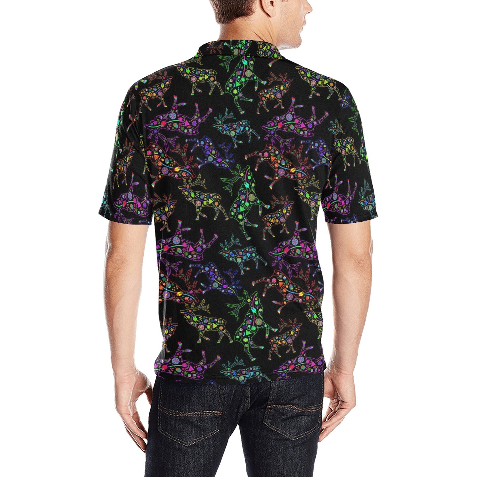 Neon Floral Elks Men's All Over Print Polo Shirt (Model T55) Men's Polo Shirt (Model T55) e-joyer 