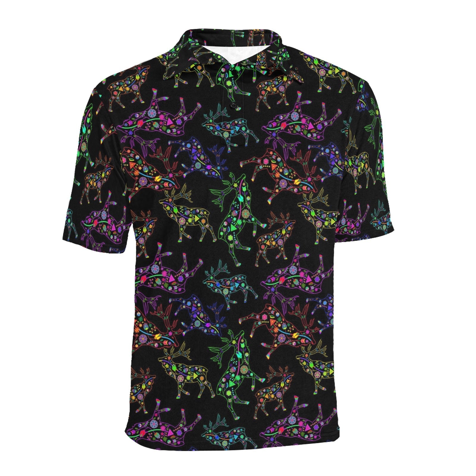 Neon Floral Elks Men's All Over Print Polo Shirt (Model T55) Men's Polo Shirt (Model T55) e-joyer 
