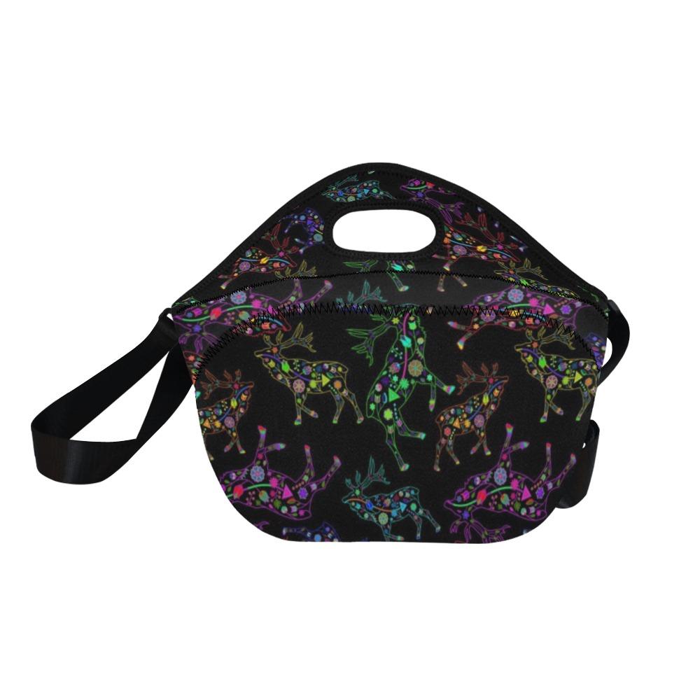 Neon Floral Elks Neoprene Lunch Bag/Large (Model 1669) bag e-joyer 