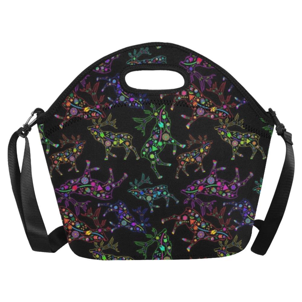 Neon Floral Elks Neoprene Lunch Bag/Large (Model 1669) bag e-joyer 