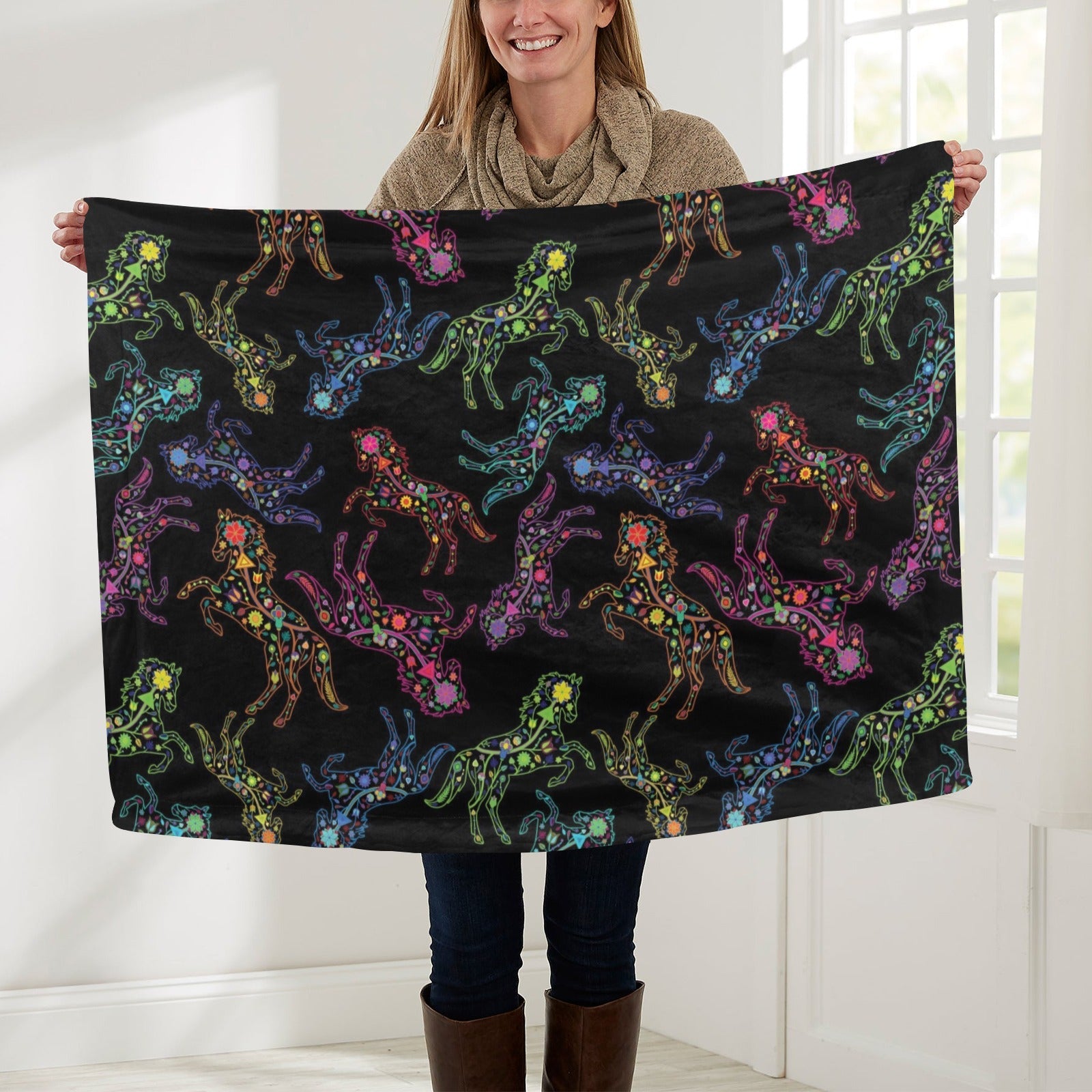 Neon Floral Horses Baby Blanket 30"x40" Baby Blanket 30"x40" e-joyer 