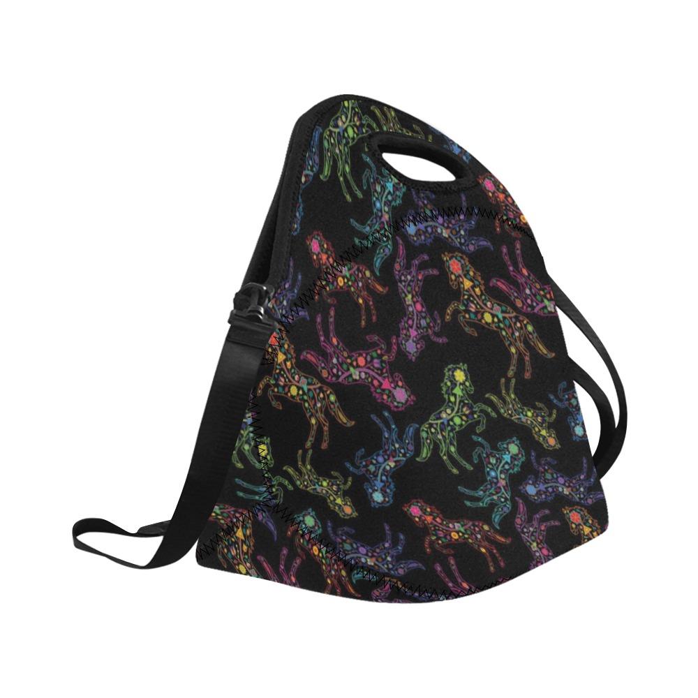 Neon Floral Horses Neoprene Lunch Bag/Large (Model 1669) bag e-joyer 