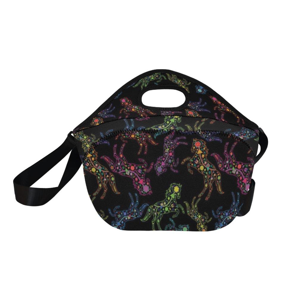 Neon Floral Horses Neoprene Lunch Bag/Large (Model 1669) bag e-joyer 