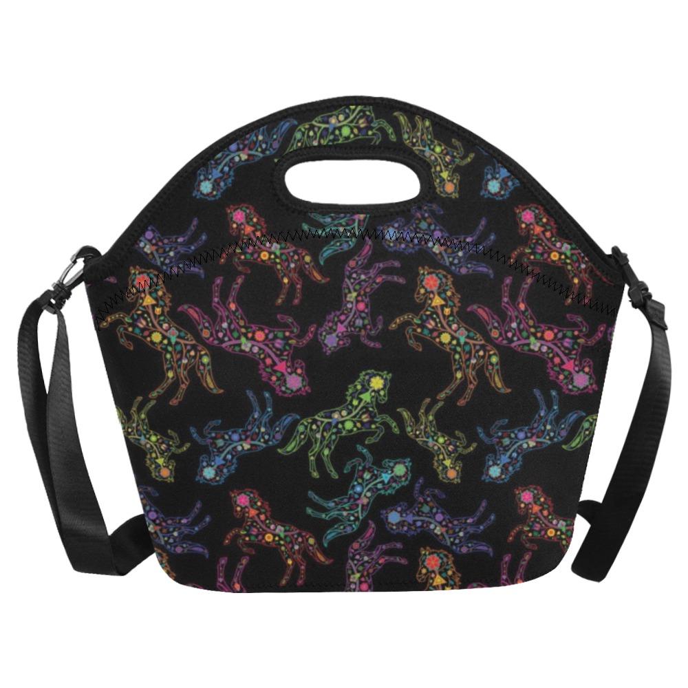 Neon Floral Horses Neoprene Lunch Bag/Large (Model 1669) bag e-joyer 