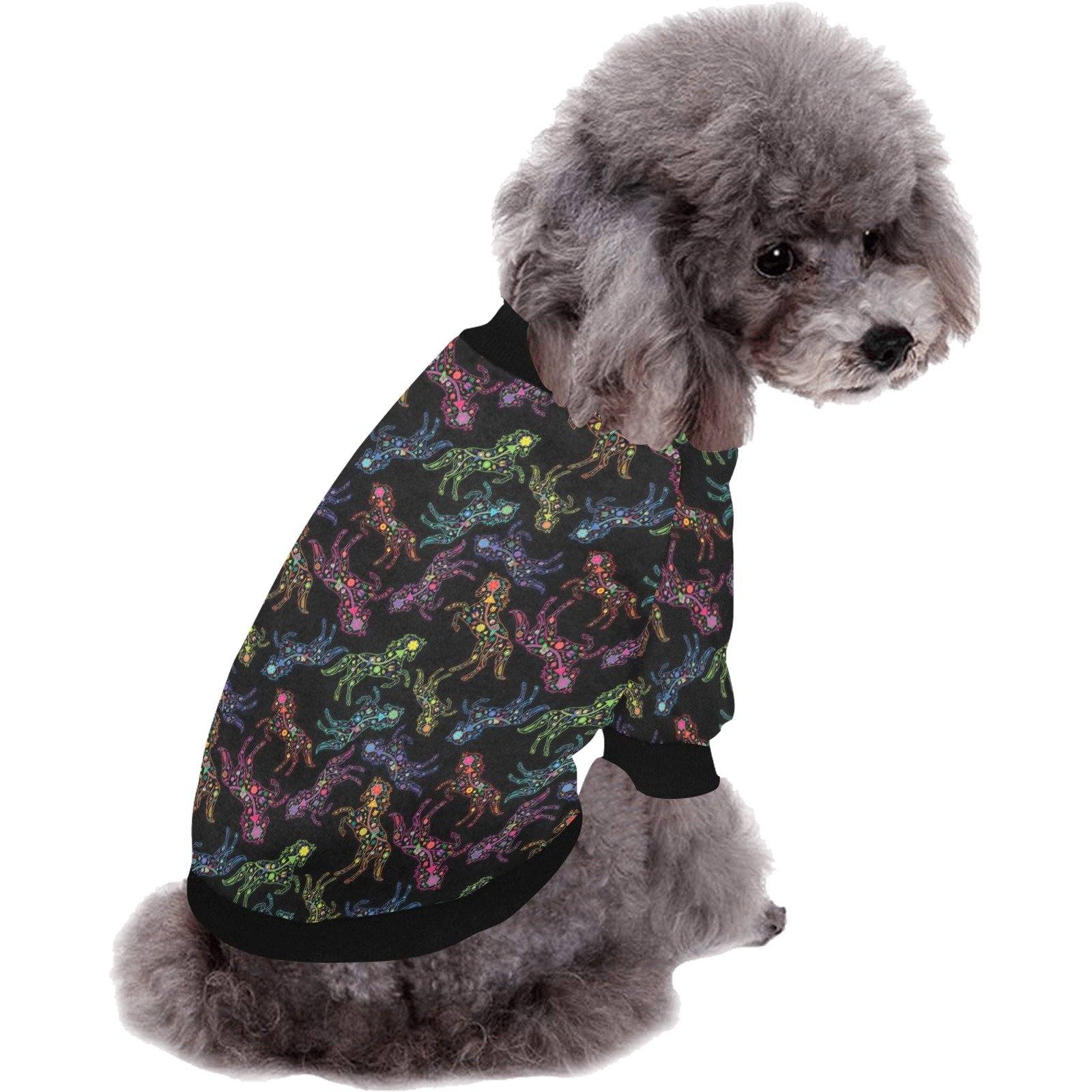 Neon Floral Horses Pet Dog Round Neck Shirt Pet Dog Round Neck Shirt e-joyer 