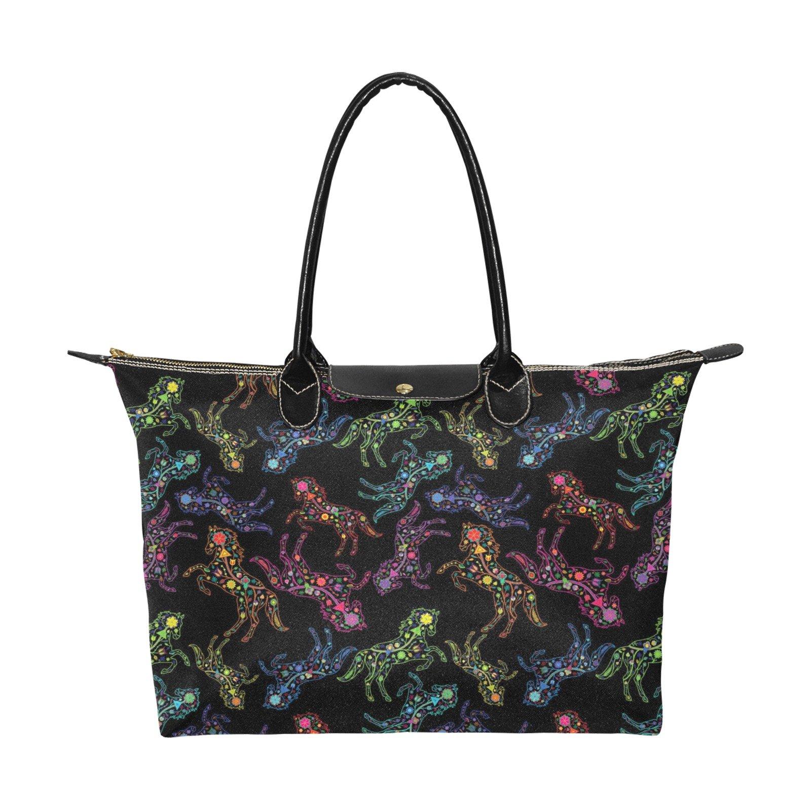 Neon Floral Horses Single-Shoulder Lady Handbag (Model 1714) bag e-joyer 