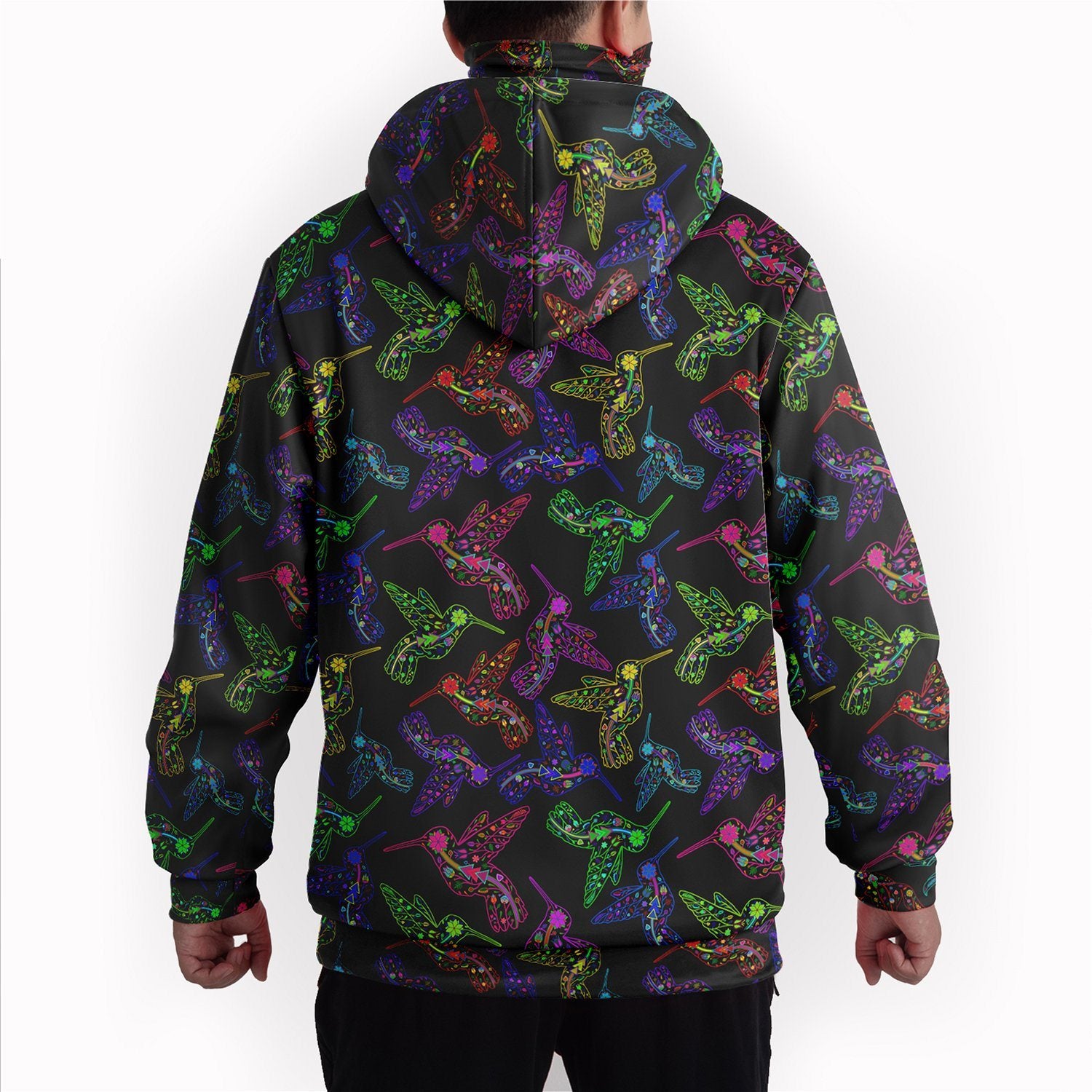 Neon Floral Hummingbirds Hoodie with Face Cover 49 Dzine 