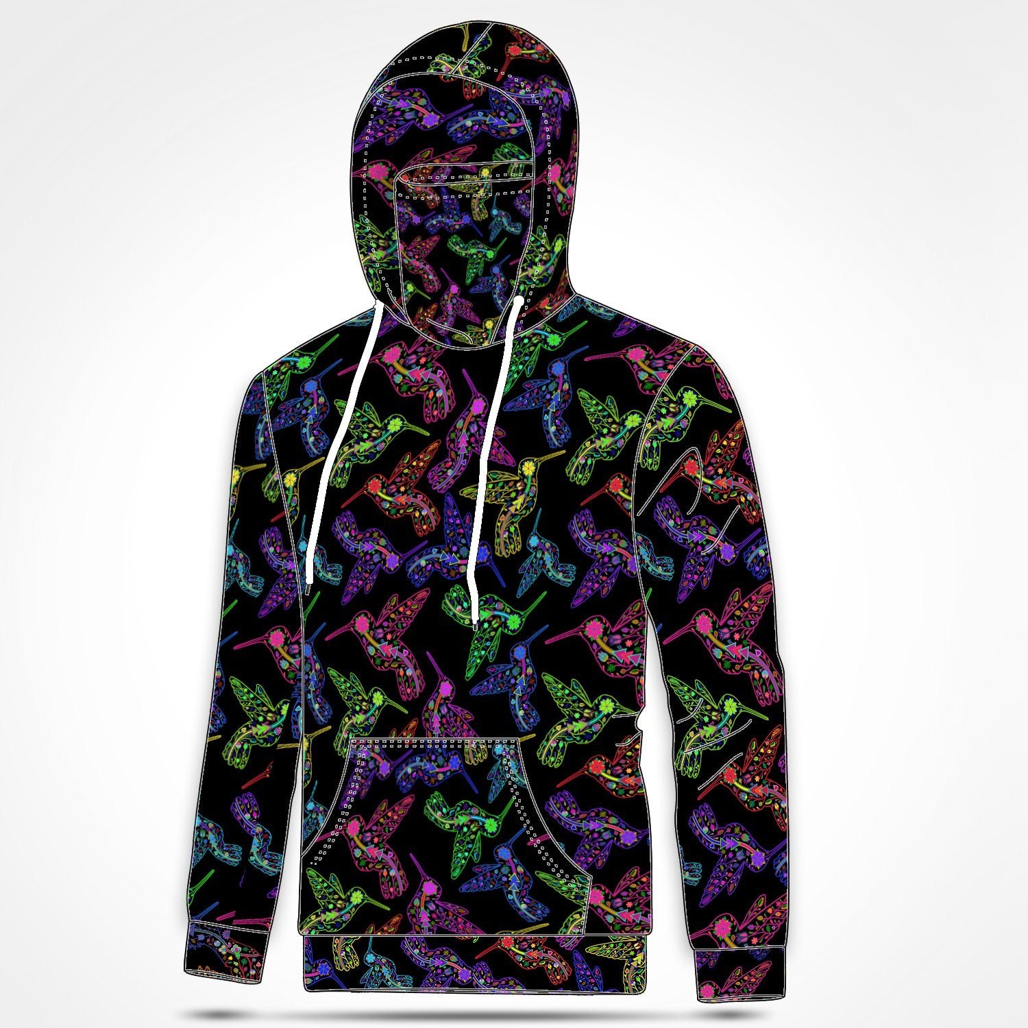 Neon Floral Hummingbirds Hoodie with Face Cover 49 Dzine 