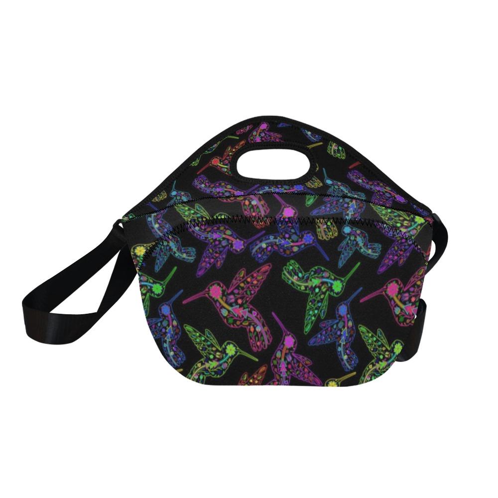 Neon Floral Hummingbirds Neoprene Lunch Bag/Large (Model 1669) bag e-joyer 