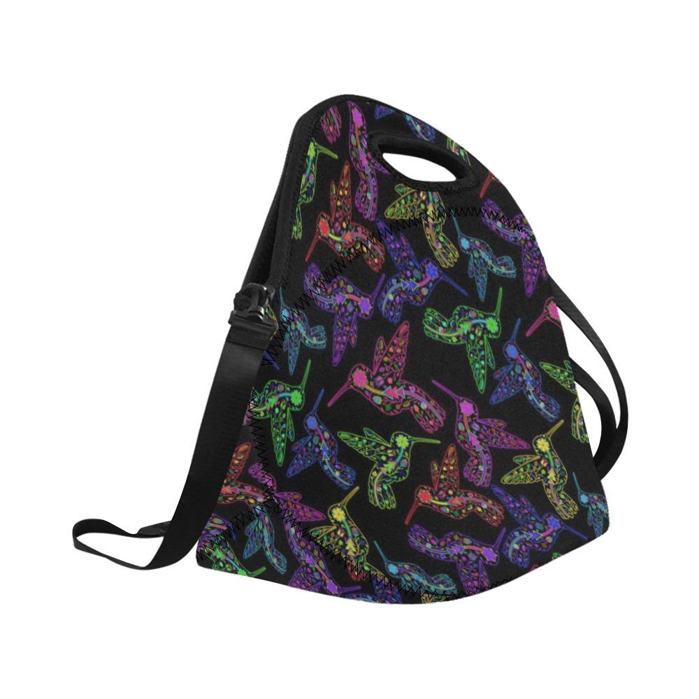 Neon Floral Hummingbirds Neoprene Lunch Bag/Large (Model 1669) bag e-joyer 