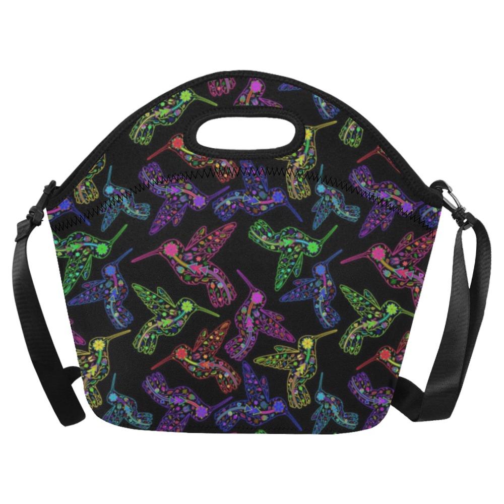 Neon Floral Hummingbirds Neoprene Lunch Bag/Large (Model 1669) bag e-joyer 