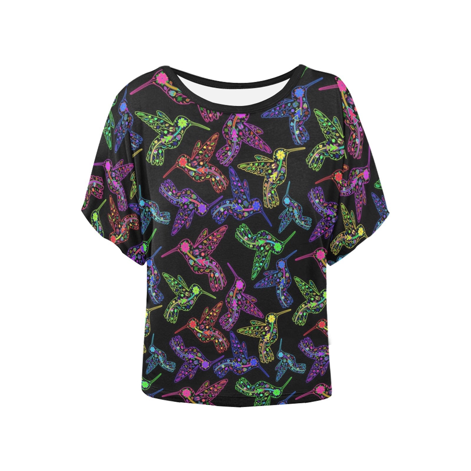 Neon Floral Hummingbirds Women's Batwing-Sleeved Blouse T shirt (Model T44) Women's Batwing-Sleeved Blouse T shirt (T44) e-joyer 