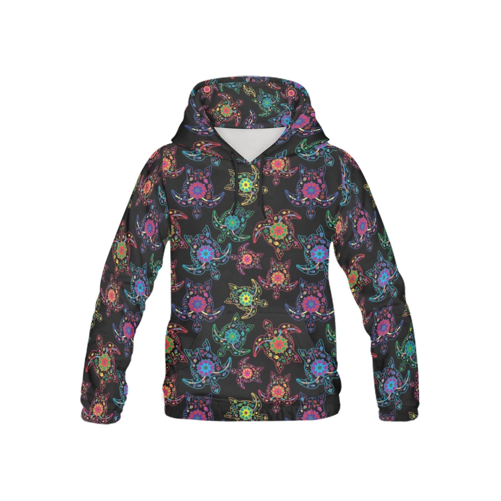Neon Floral Turtle All Over Print Hoodie for Kid (USA Size) (Model H13) All Over Print Hoodie for Kid (H13) e-joyer 
