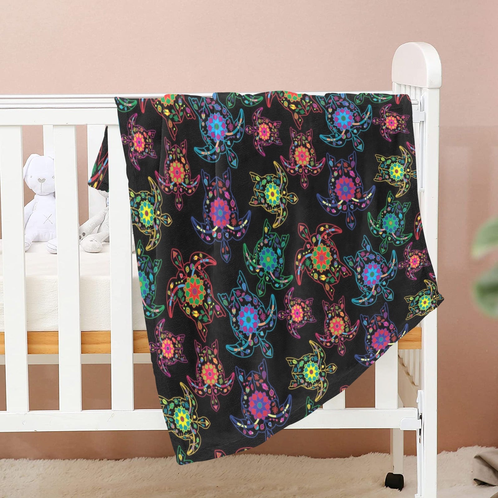Neon Floral Turtle Baby Blanket 40"x50" Baby Blanket 40"x50" e-joyer 