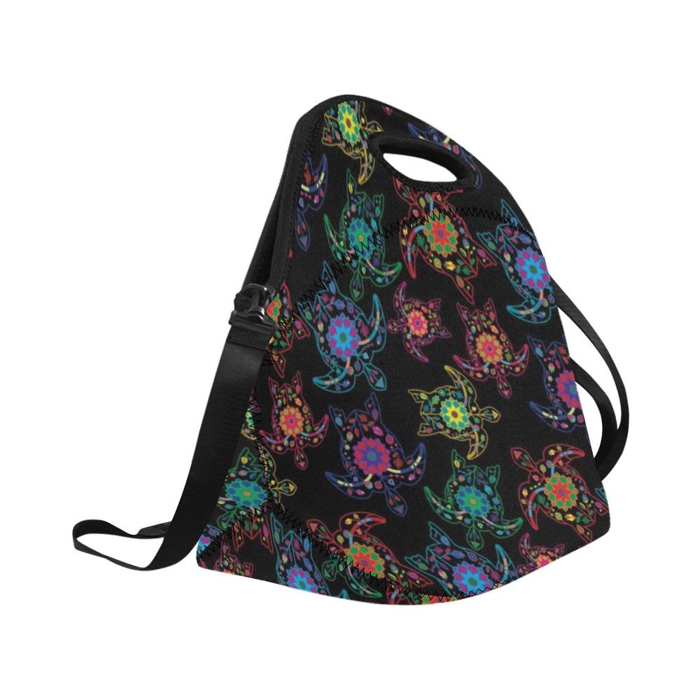 Neon Floral Turtle Neoprene Lunch Bag/Large (Model 1669) bag e-joyer 