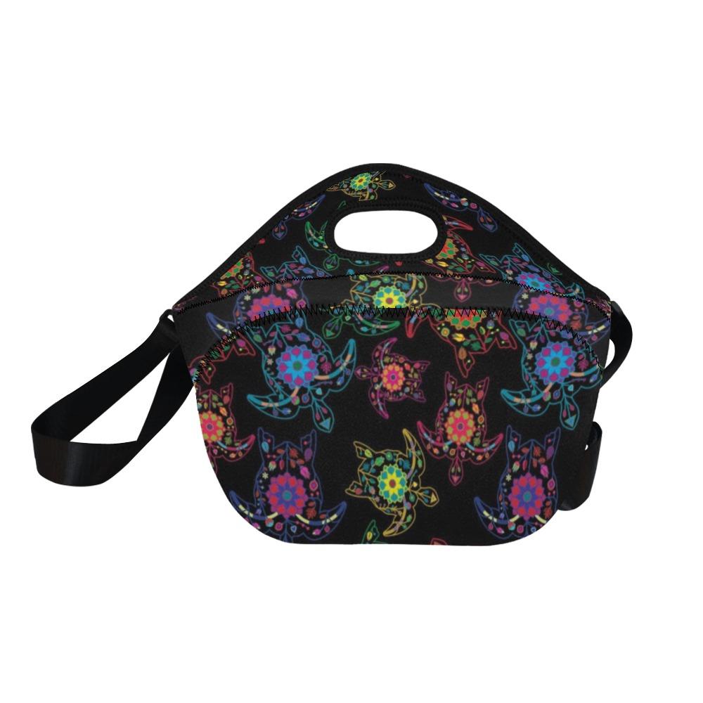 Neon Floral Turtle Neoprene Lunch Bag/Large (Model 1669) bag e-joyer 