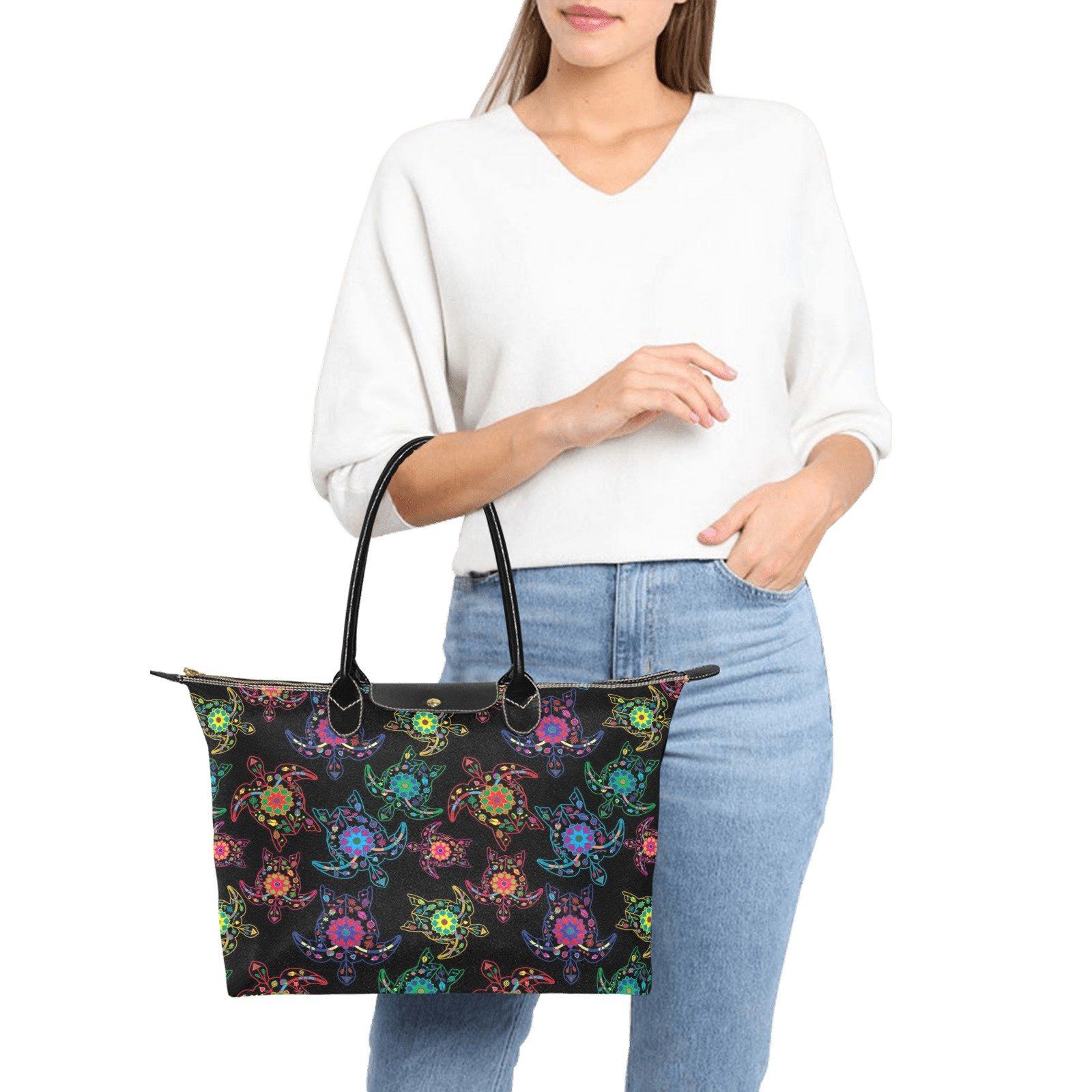 Neon Floral Turtle Single-Shoulder Lady Handbag (Model 1714) bag e-joyer 