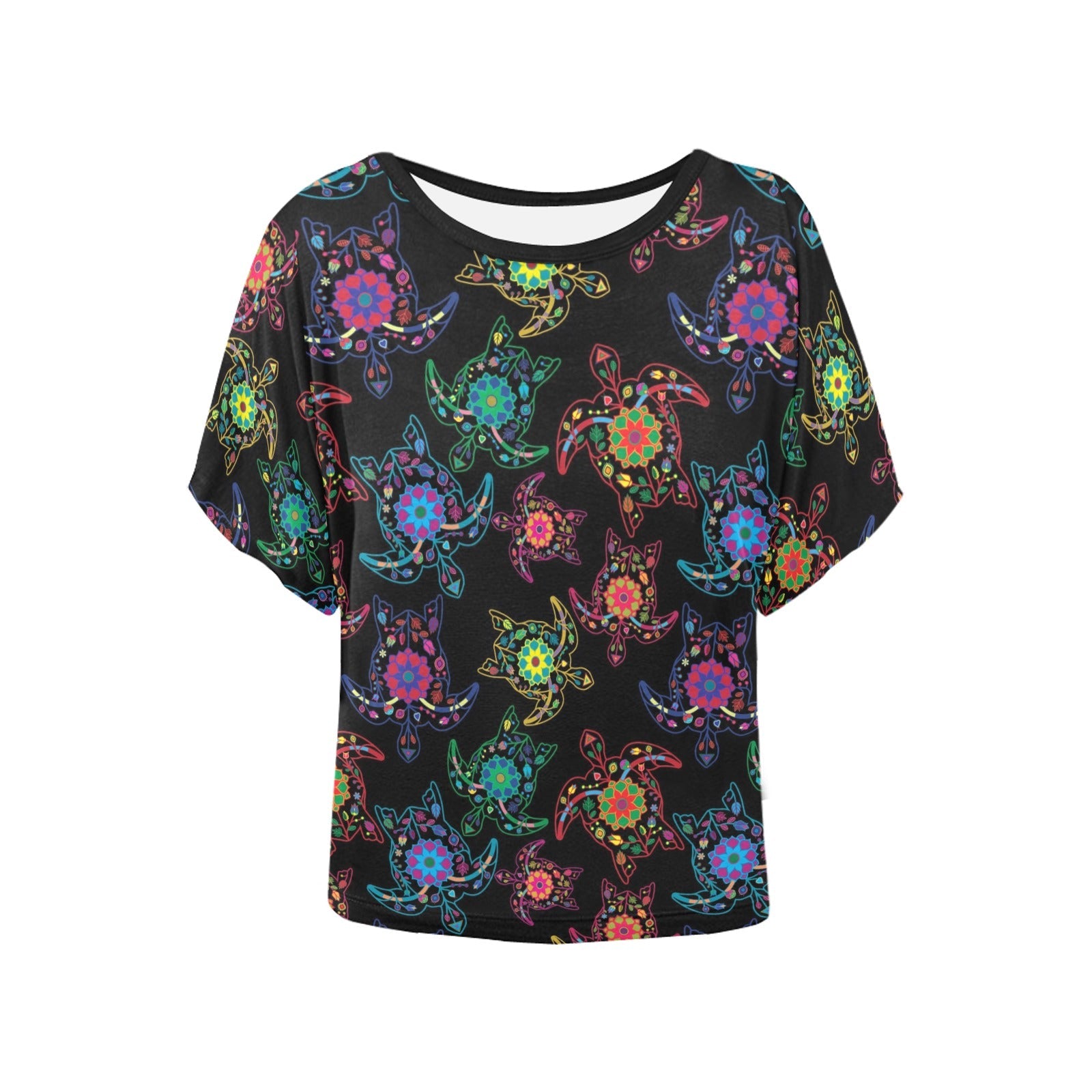 Neon Floral Turtle Women's Batwing-Sleeved Blouse T shirt (Model T44) Women's Batwing-Sleeved Blouse T shirt (T44) e-joyer 