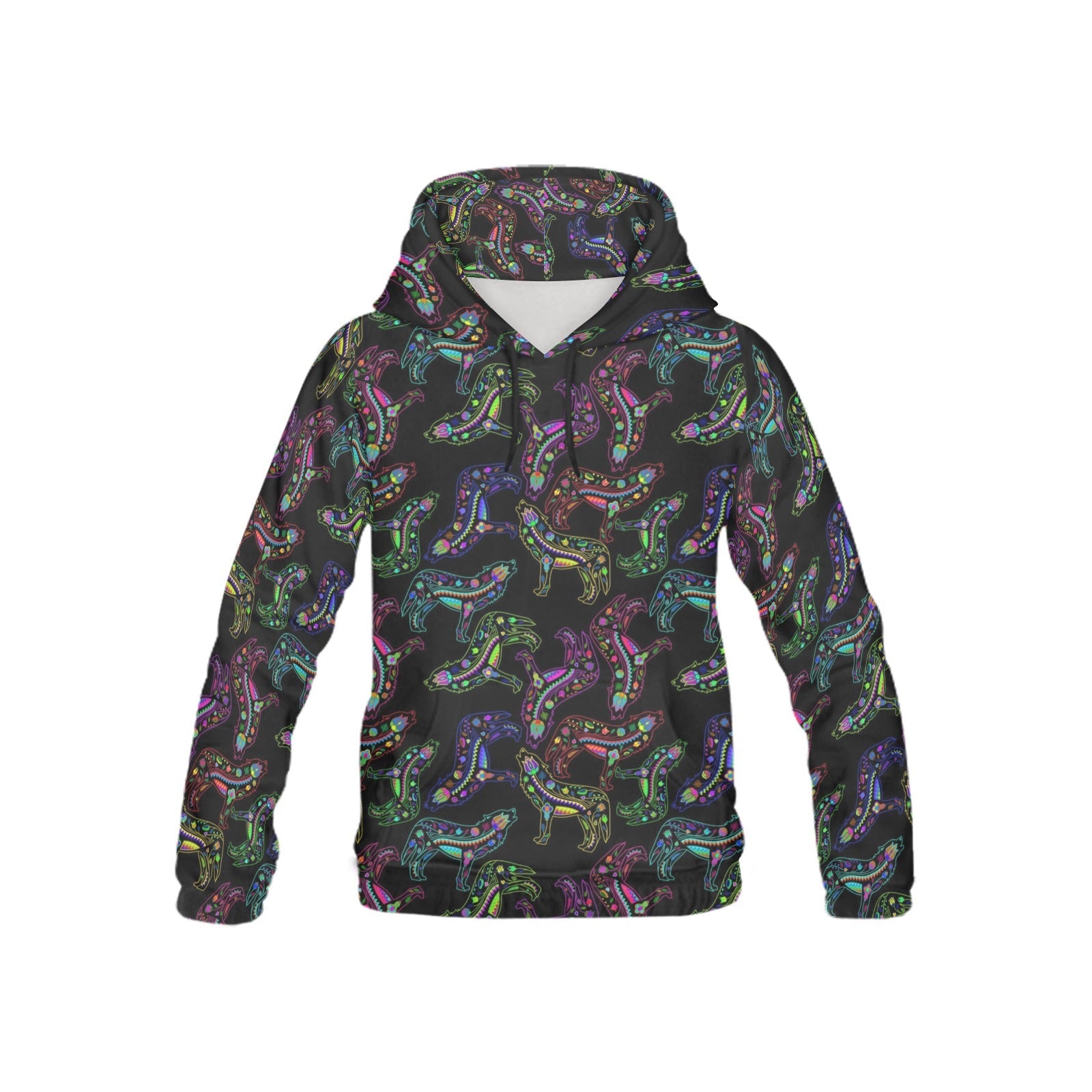 Neon Floral Wolves All Over Print Hoodie for Kid (USA Size) (Model H13) All Over Print Hoodie for Kid (H13) e-joyer 