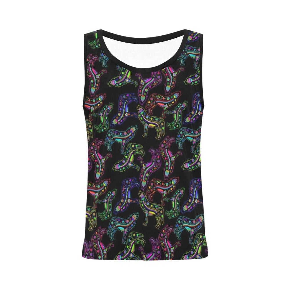 Neon Floral Wolves All Over Print Tank Top for Women (Model T43) All Over Print Tank Top for Women (T43) e-joyer 
