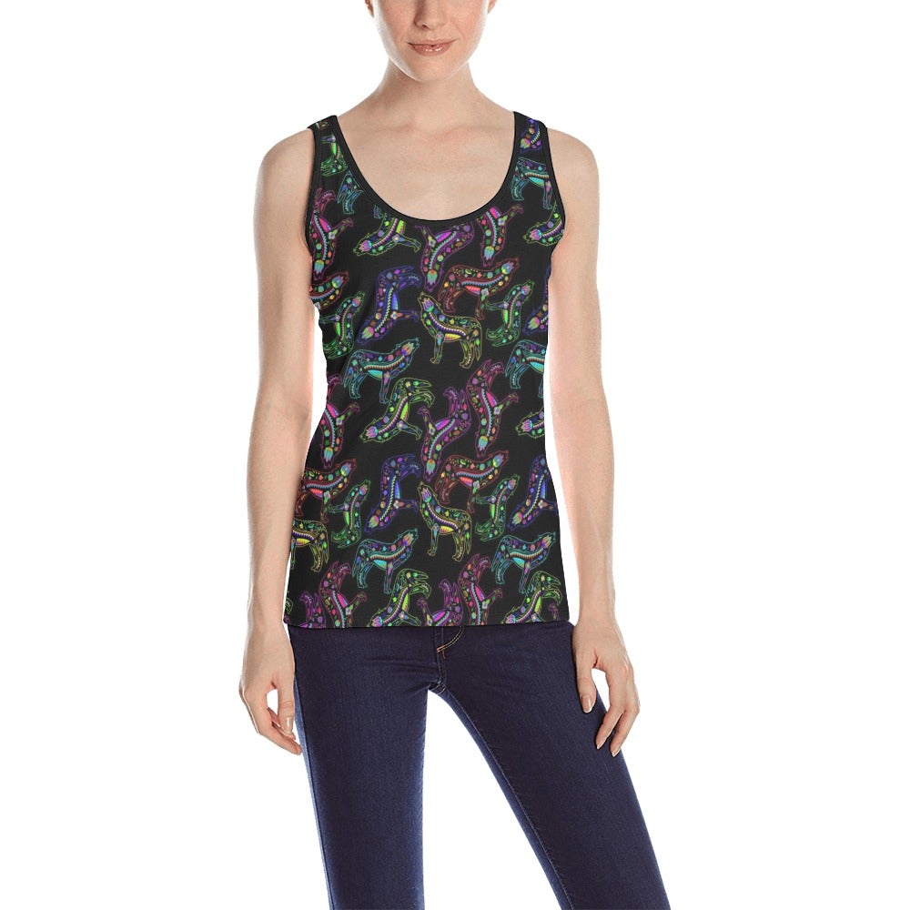 Neon Floral Wolves All Over Print Tank Top for Women (Model T43) All Over Print Tank Top for Women (T43) e-joyer 
