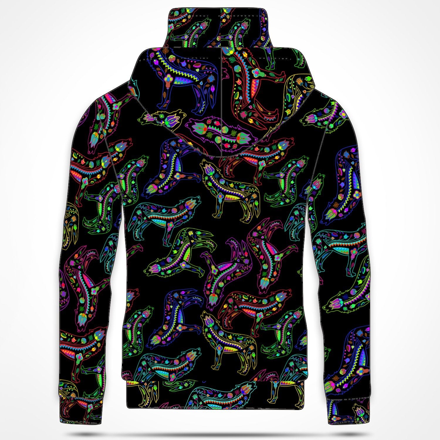 Neon Floral Wolves Hoodie with Face Cover 49 Dzine 