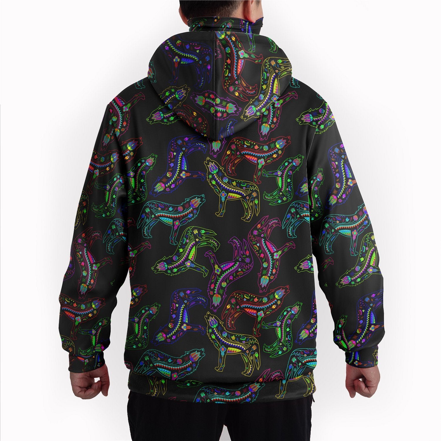 Neon Floral Wolves Hoodie with Face Cover 49 Dzine 