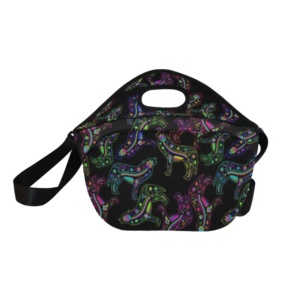 Neon Floral Wolves Neoprene Lunch Bag/Large (Model 1669) bag e-joyer 