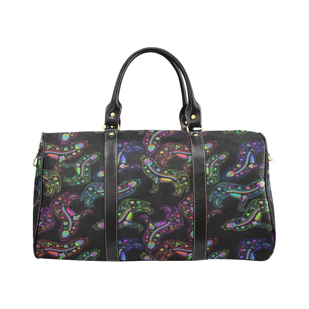 Neon Floral Wolves New Waterproof Travel Bag/Small (Model 1639) bag e-joyer 
