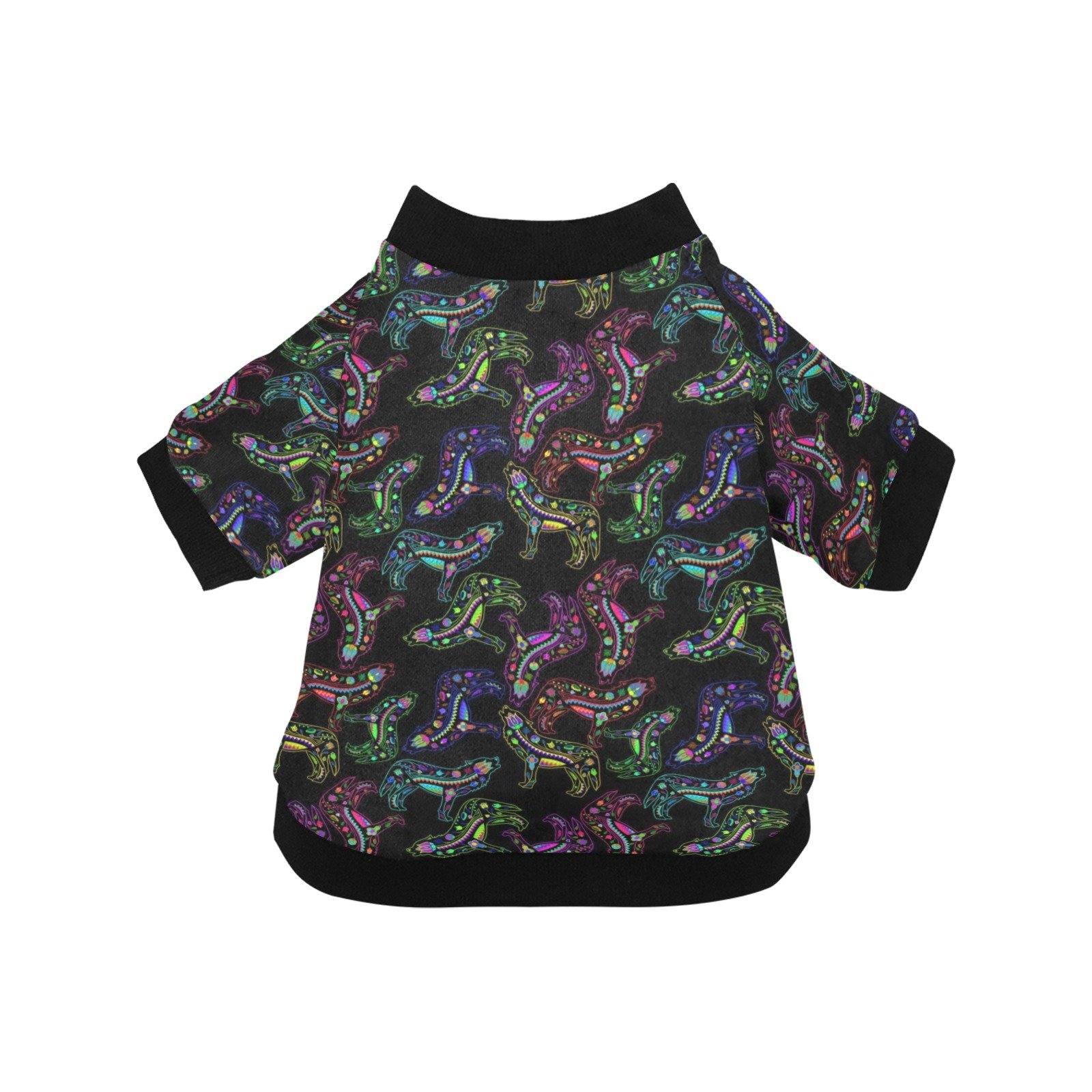 Neon Floral Wolves Pet Dog Round Neck Shirt Pet Dog Round Neck Shirt e-joyer 