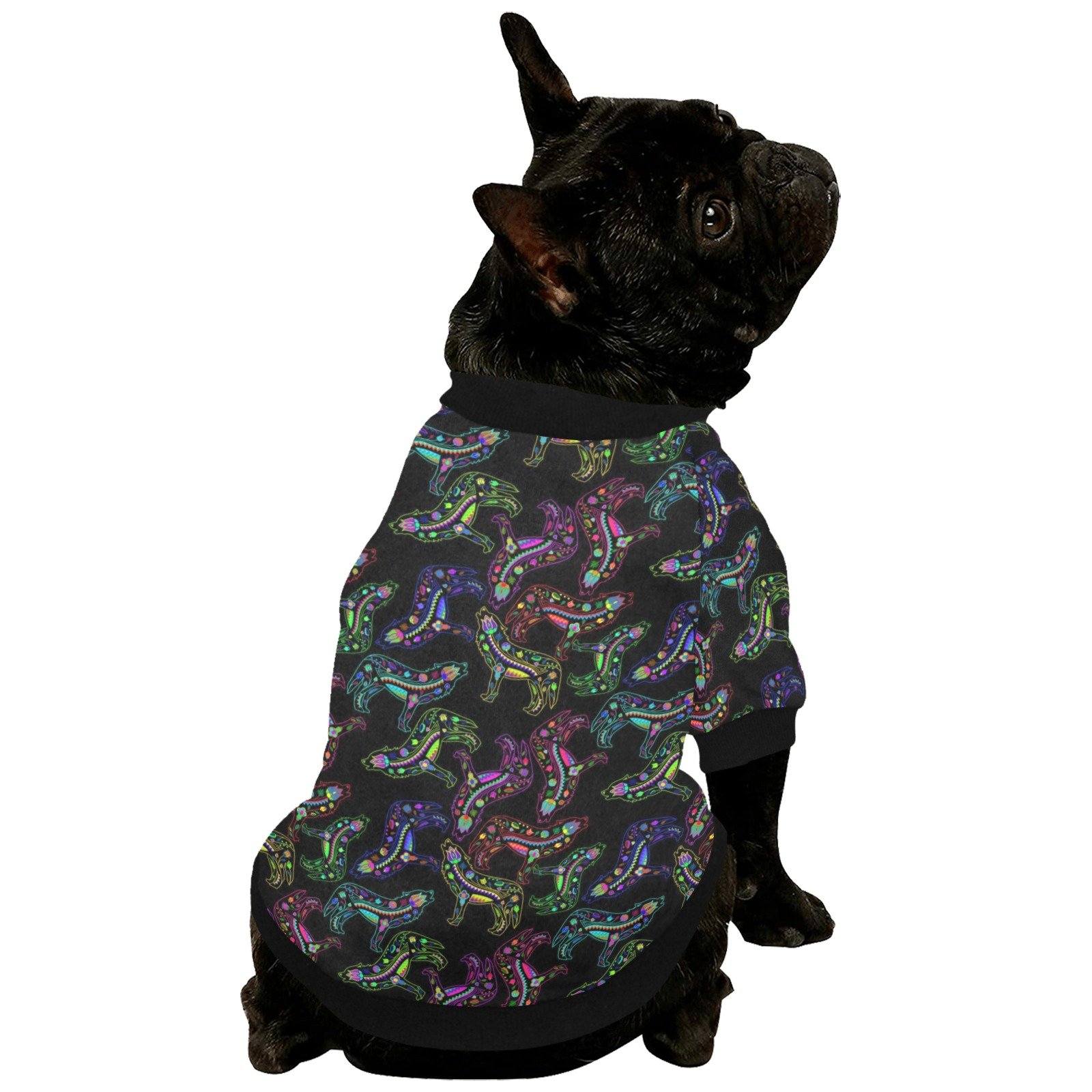 Neon Floral Wolves Pet Dog Round Neck Shirt Pet Dog Round Neck Shirt e-joyer 