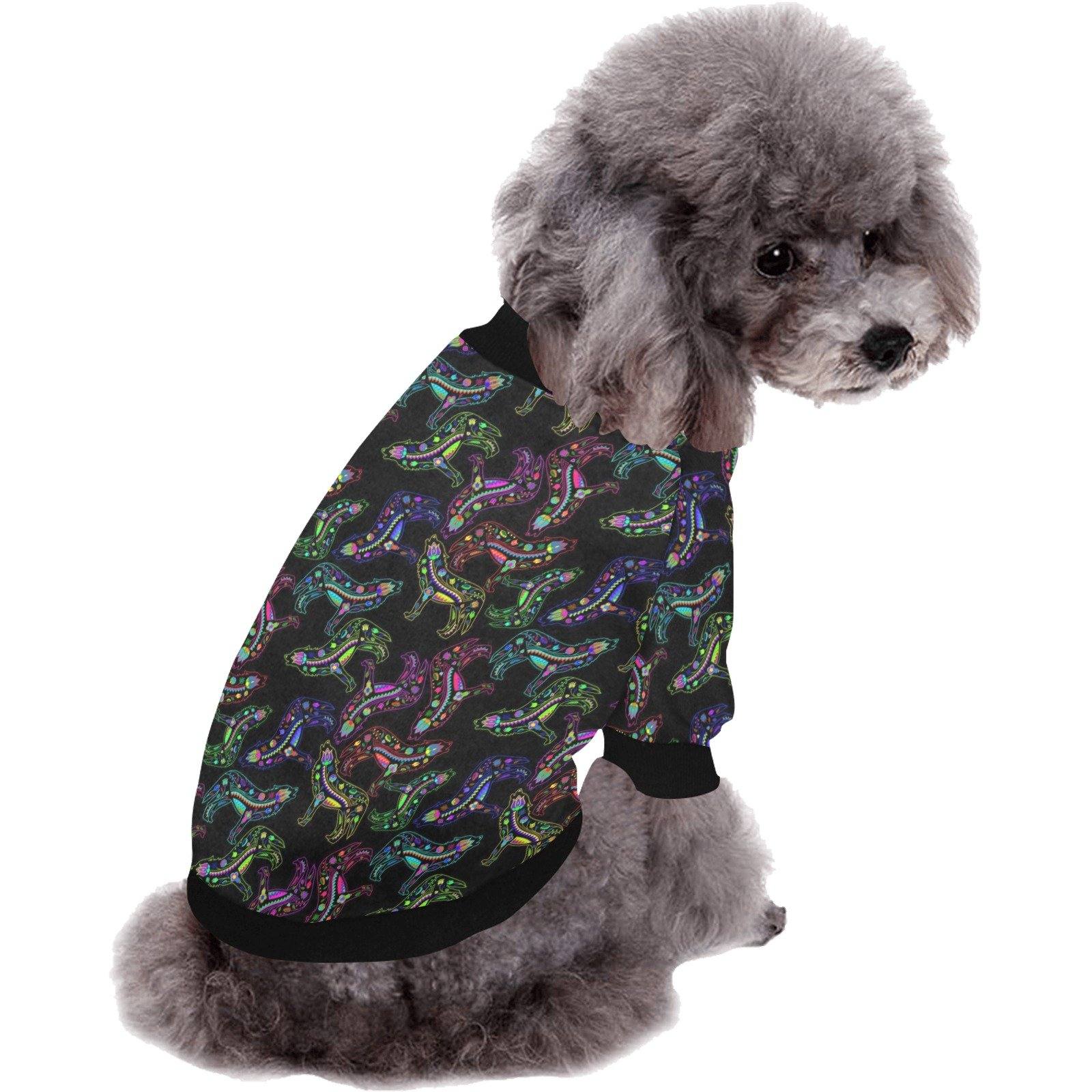 Neon Floral Wolves Pet Dog Round Neck Shirt Pet Dog Round Neck Shirt e-joyer 