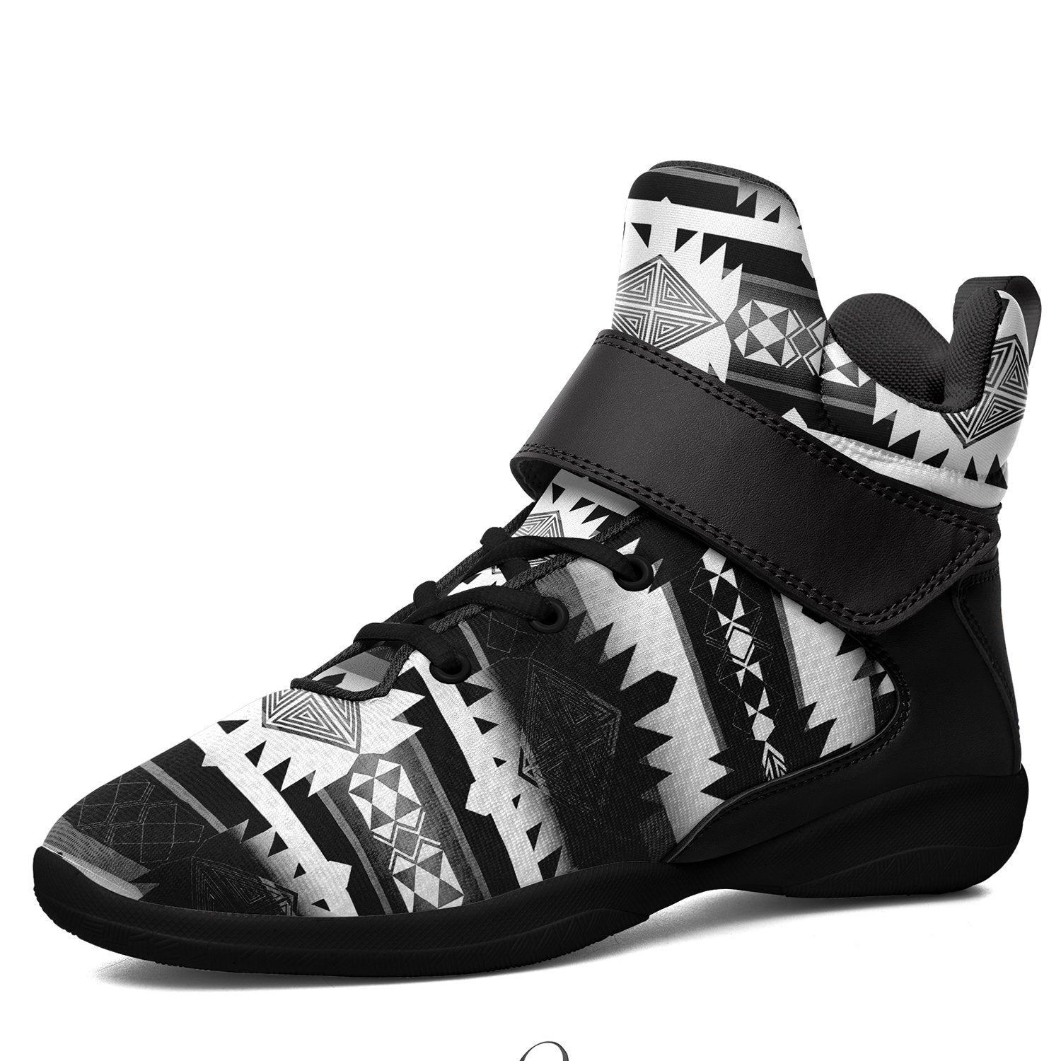 Okotoks Black and White Kid's Ipottaa Basketball / Sport High Top Shoes 49 Dzine US Child 12.5 / EUR 30 Black Sole with Black Strap 