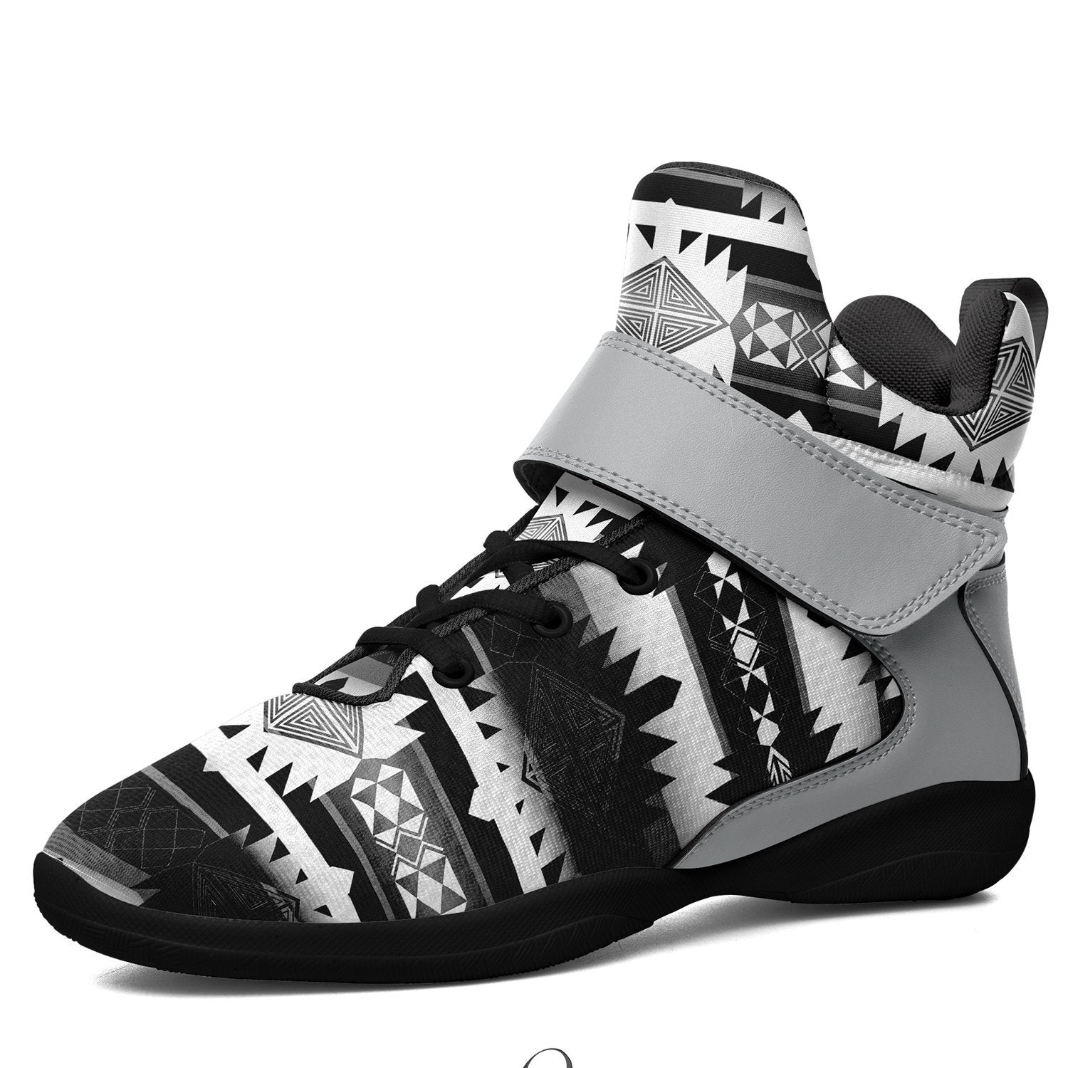 Okotoks Black and White Kid's Ipottaa Basketball / Sport High Top Shoes 49 Dzine US Child 12.5 / EUR 30 Black Sole with Gray Strap 