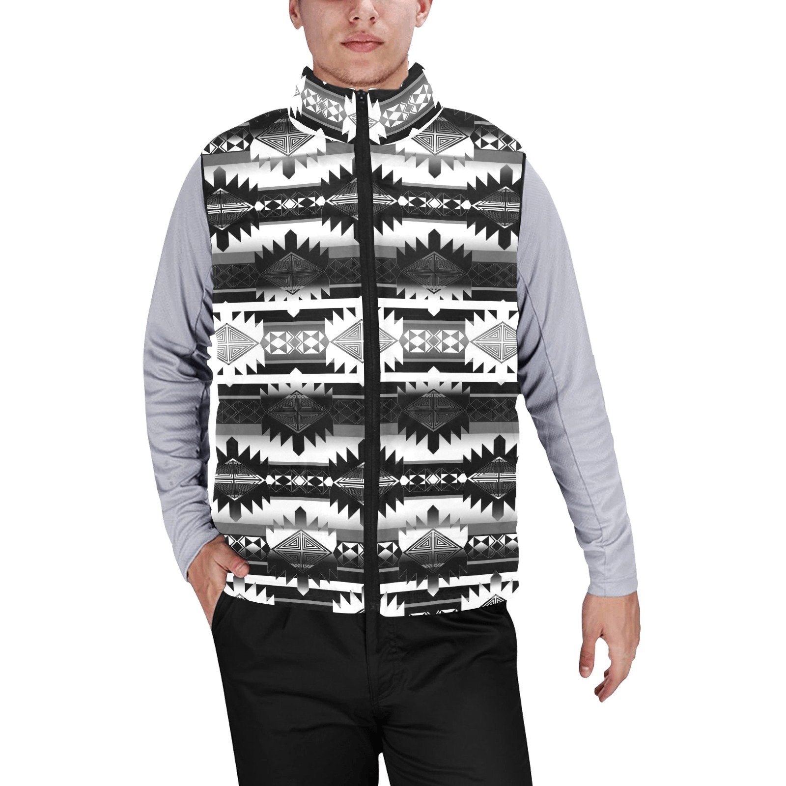 Okotoks Black and White Men's Padded Vest Jacket (Model H44) Men's Padded Vest Jacket (H44) e-joyer 