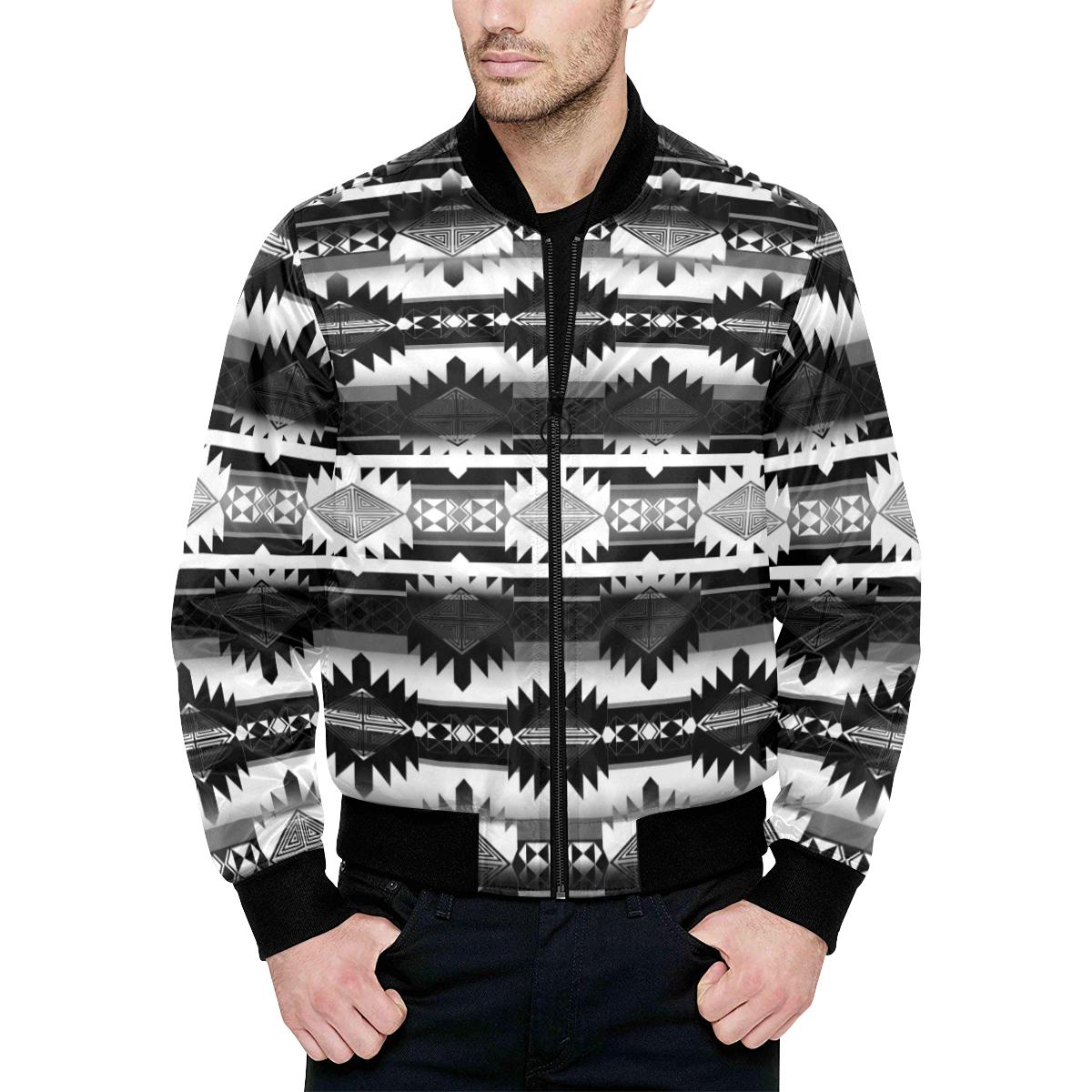 Okotoks Black and White Unisex Heavy Bomber Jacket with Quilted Lining All Over Print Quilted Jacket for Men (H33) e-joyer 