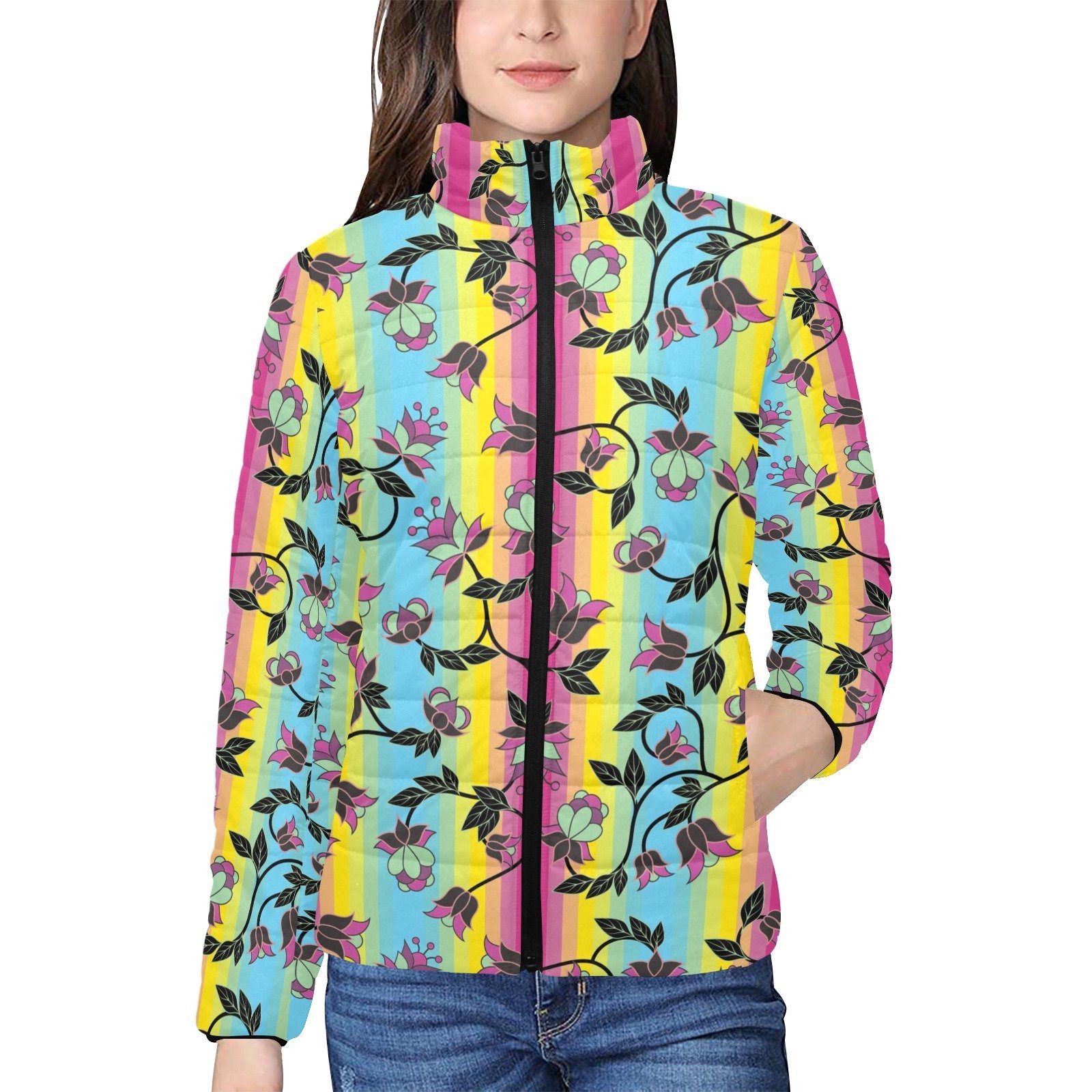 Powwow Carnival Women's Stand Collar Padded Jacket (Model H41) jacket e-joyer 