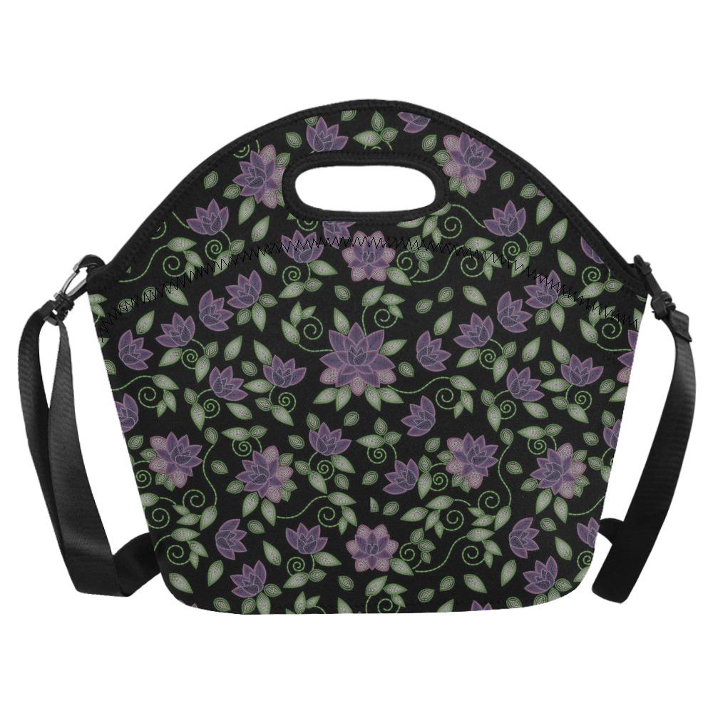 Purple Beaded Rose Neoprene Lunch Bag/Large (Model 1669) bag e-joyer 