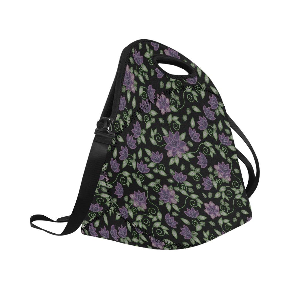 Purple Beaded Rose Neoprene Lunch Bag/Large (Model 1669) bag e-joyer 