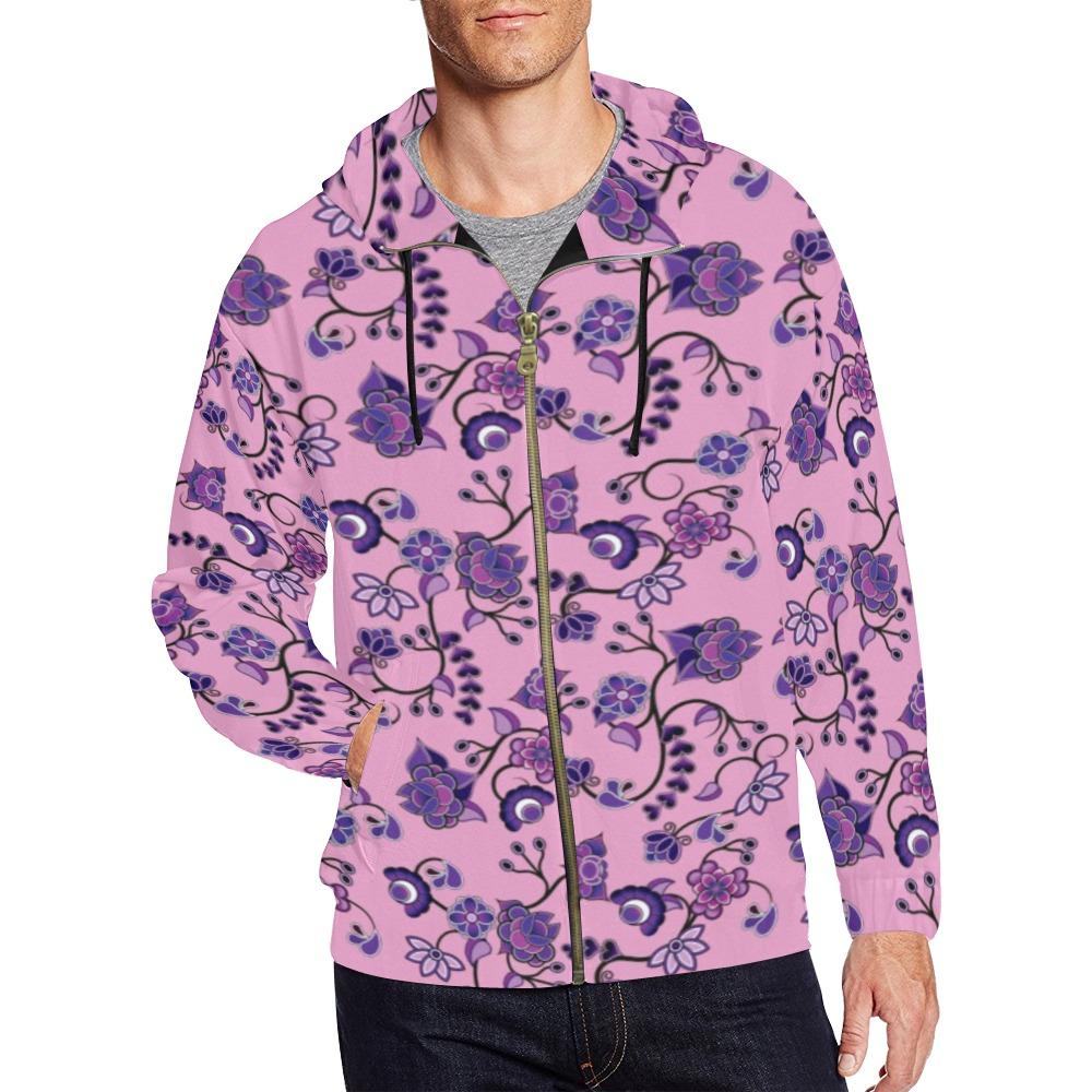 Purple Floral Amour All Over Print Full Zip Hoodie for Men (Model H14) All Over Print Full Zip Hoodie for Men (H14) e-joyer 