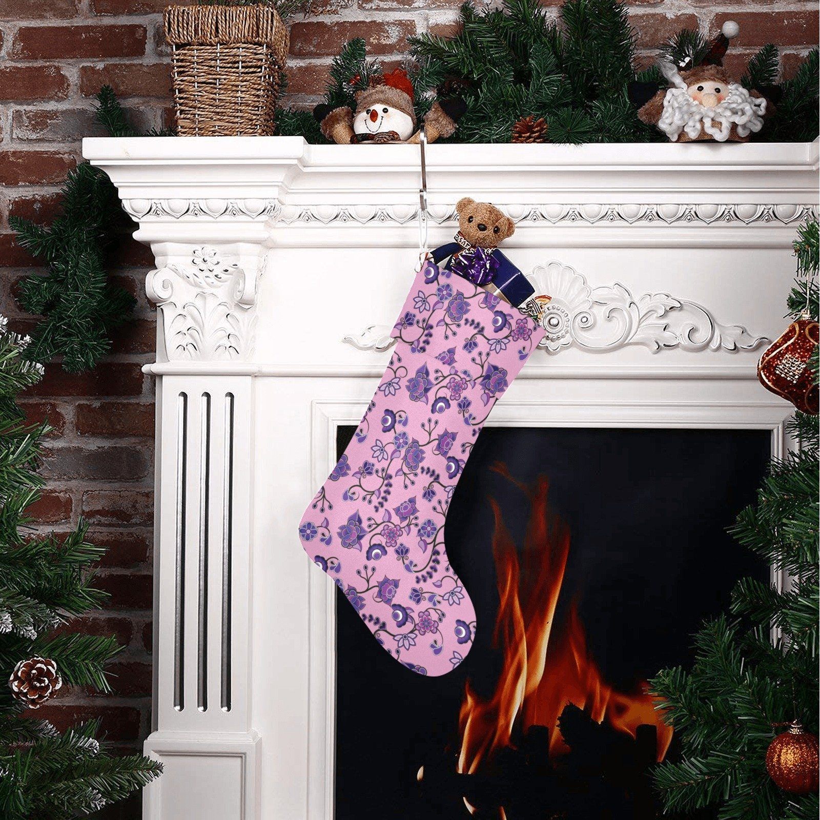 Purple Floral Amour Christmas Stocking holiday stocking e-joyer 