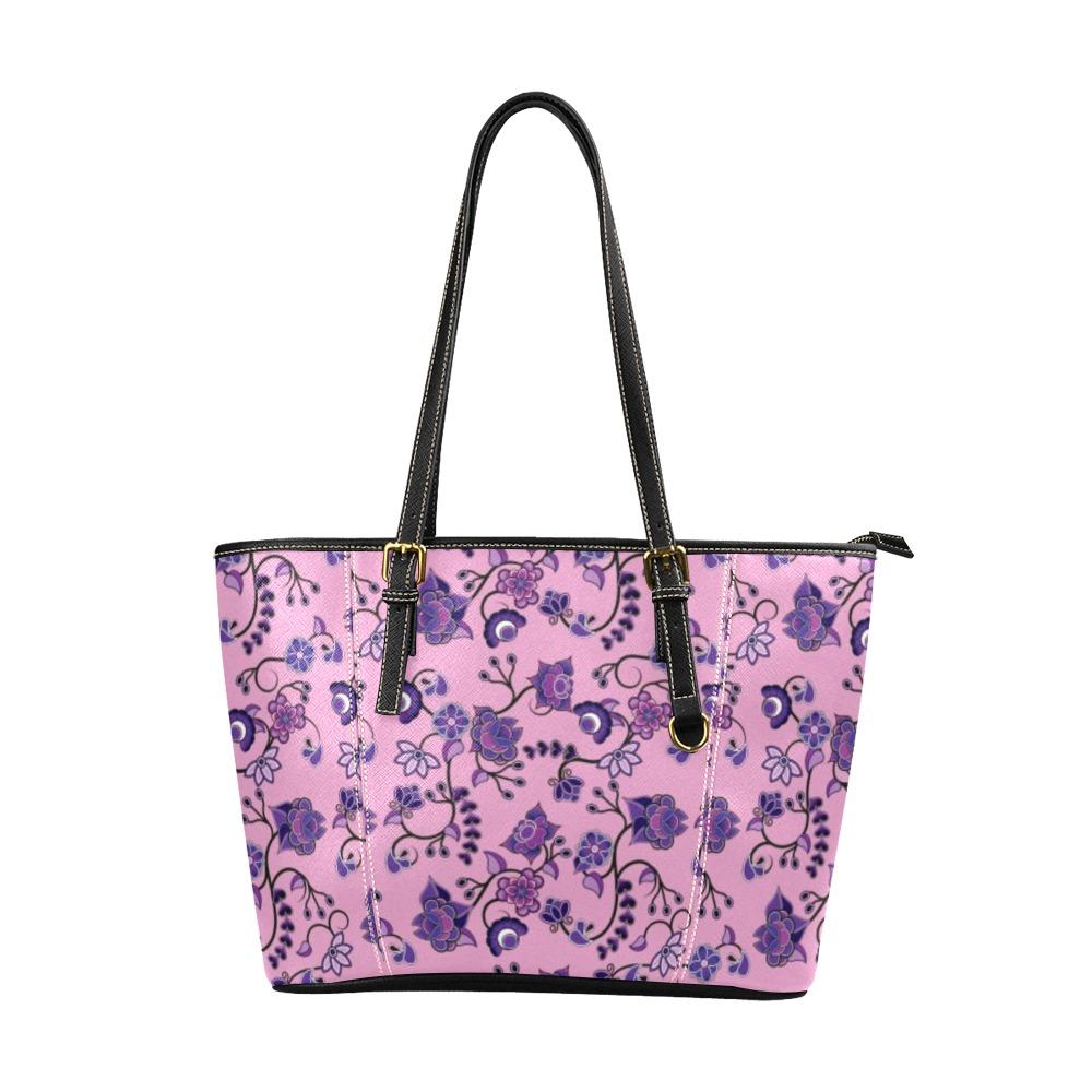 Purple Floral Amour Leather Tote Bag/Large (Model 1640) Leather Tote Bag (1640) e-joyer 