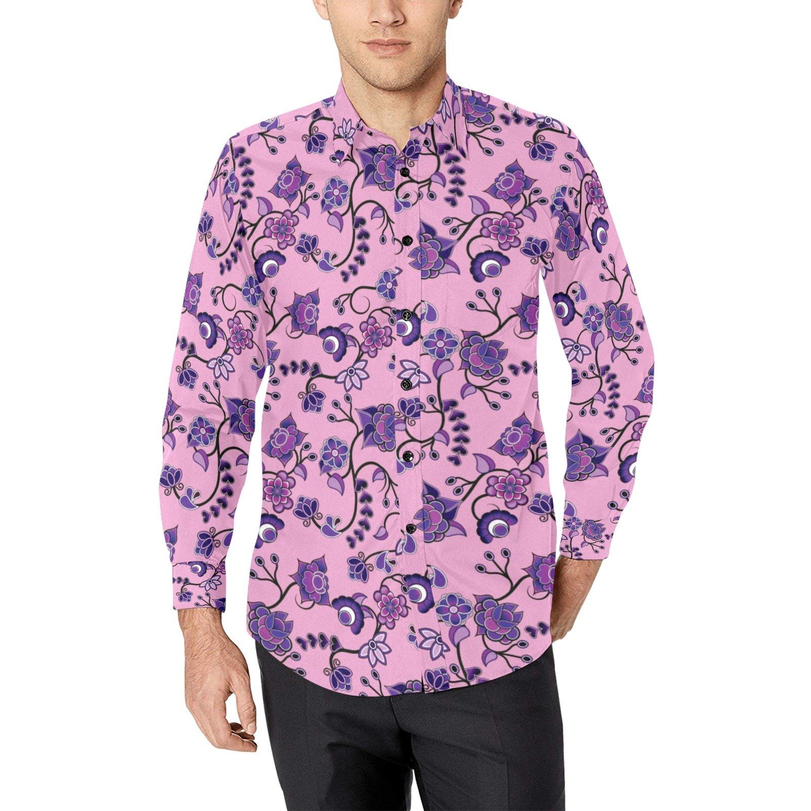 Purple Floral Amour Men's All Over Print Casual Dress Shirt (Model T61) Men's Dress Shirt (T61) e-joyer 