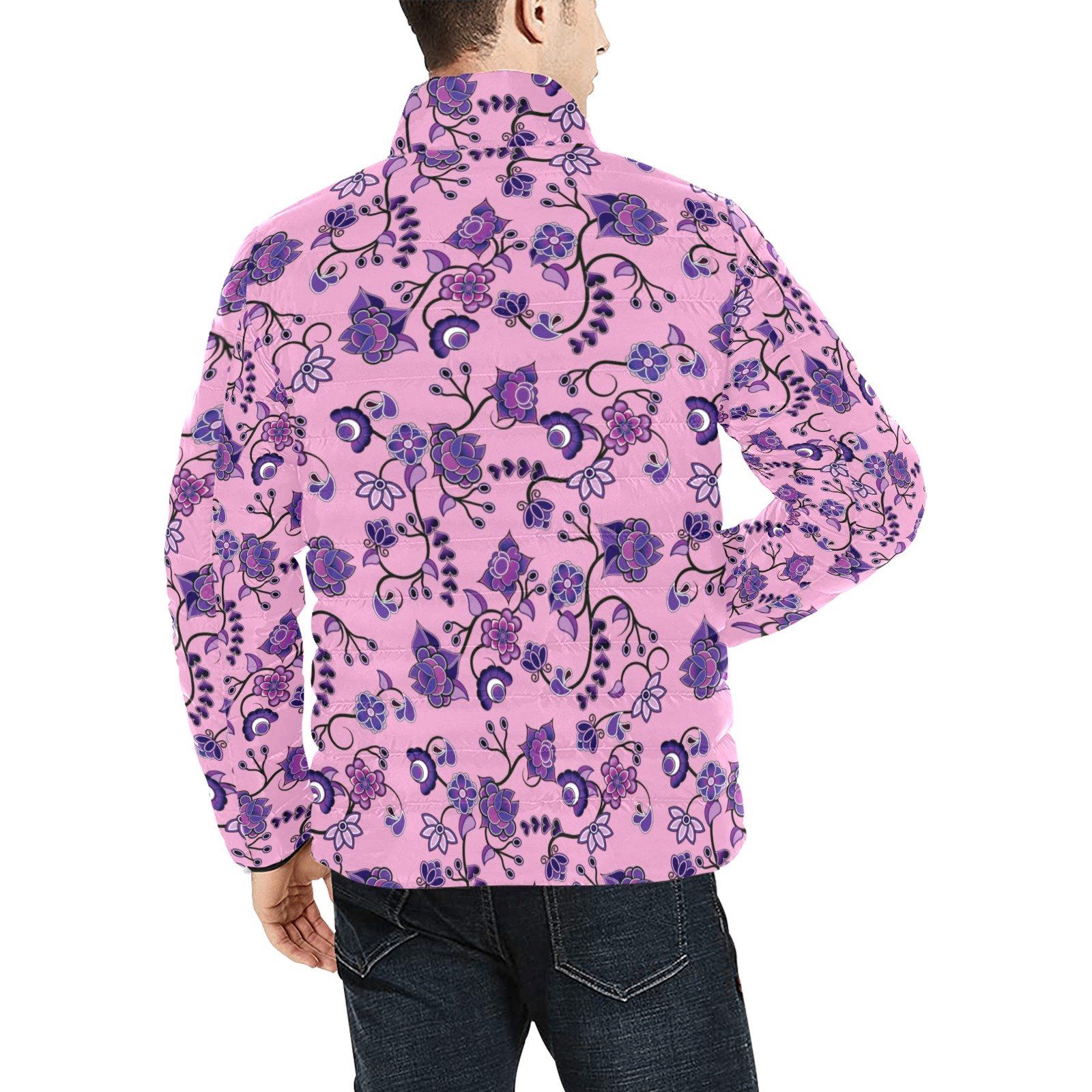 Purple Floral Amour Unisex Stand Collar Padded Jacket Men's Stand Collar Padded Jacket (H41) e-joyer 