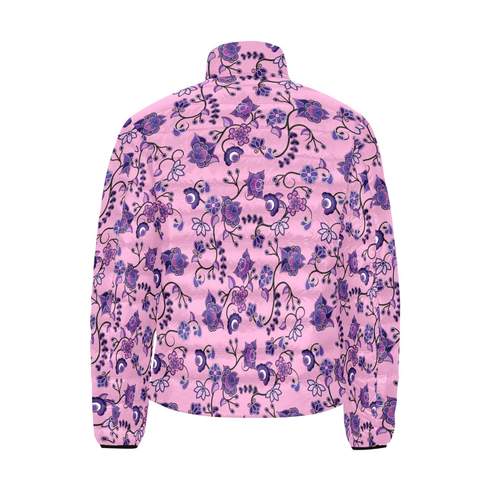 Purple Floral Amour Unisex Stand Collar Padded Jacket Men's Stand Collar Padded Jacket (H41) e-joyer 