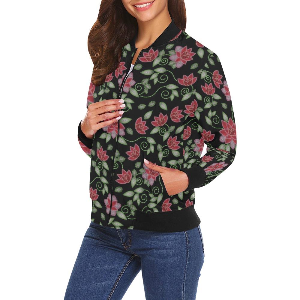 Red Beaded Rose All Over Print Bomber Jacket for Women (Model H19) All Over Print Bomber Jacket for Women (H19) e-joyer 