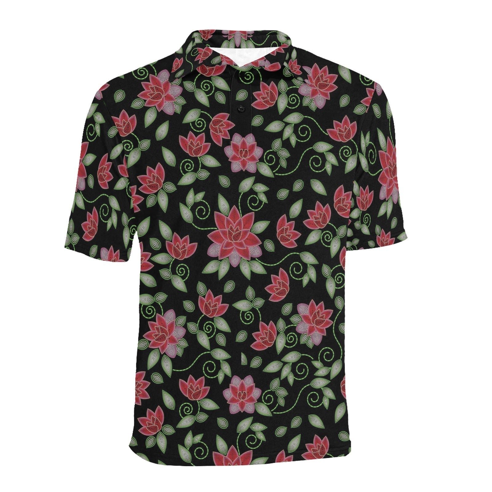 Red Beaded Rose Men's All Over Print Polo Shirt (Model T55) Men's Polo Shirt (Model T55) e-joyer 
