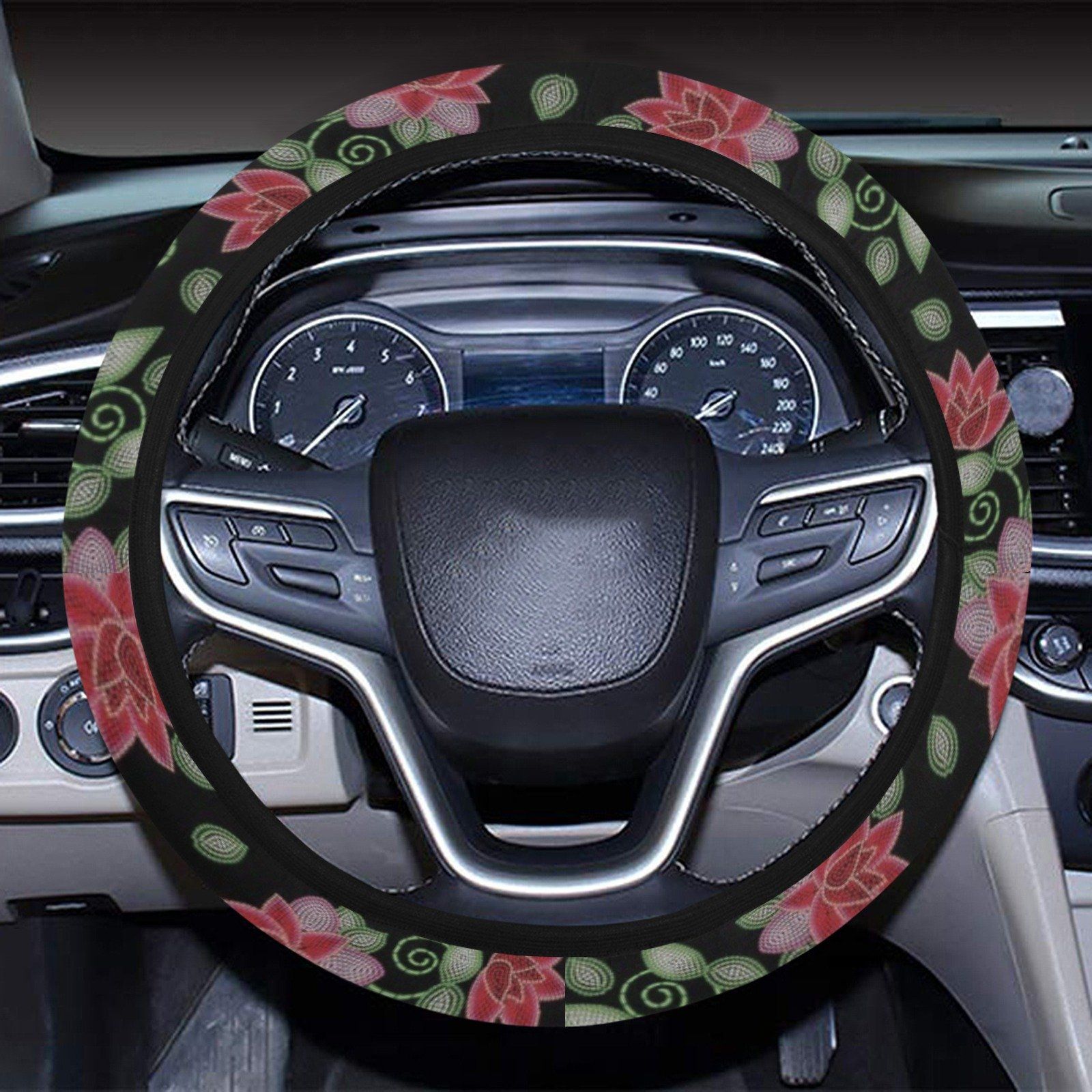 Red Beaded Rose Steering Wheel Cover with Elastic Edge Steering Wheel Cover with Elastic Edge e-joyer 
