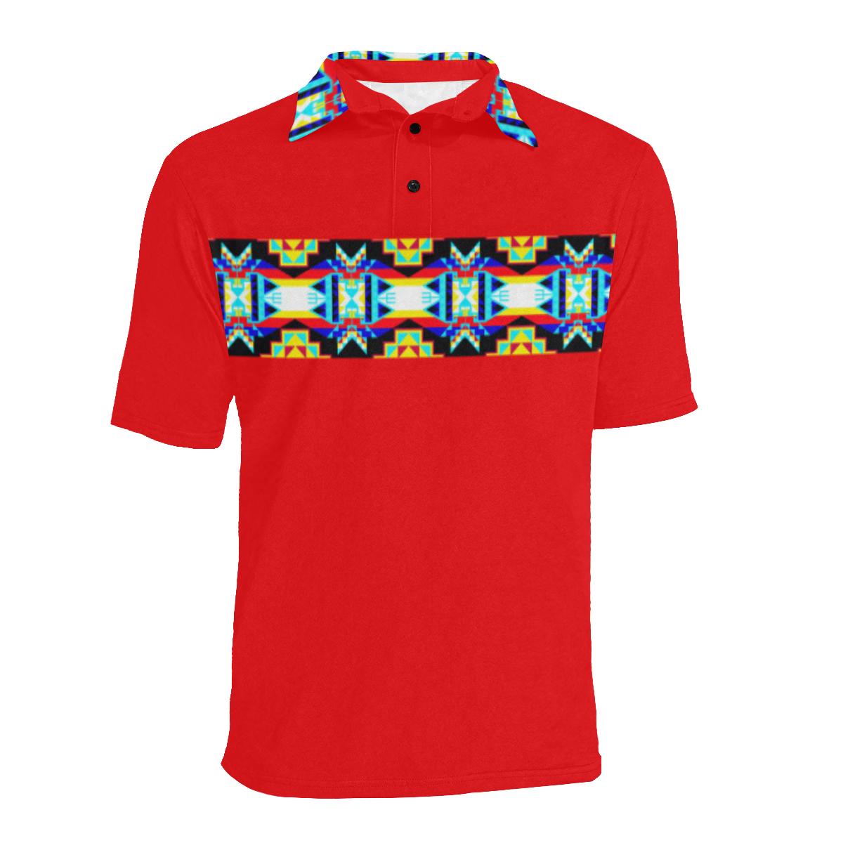 Red Blanket Strip - I Men's All Over Print Polo Shirt (Model T55) Men's Polo Shirt (Model T55) e-joyer 